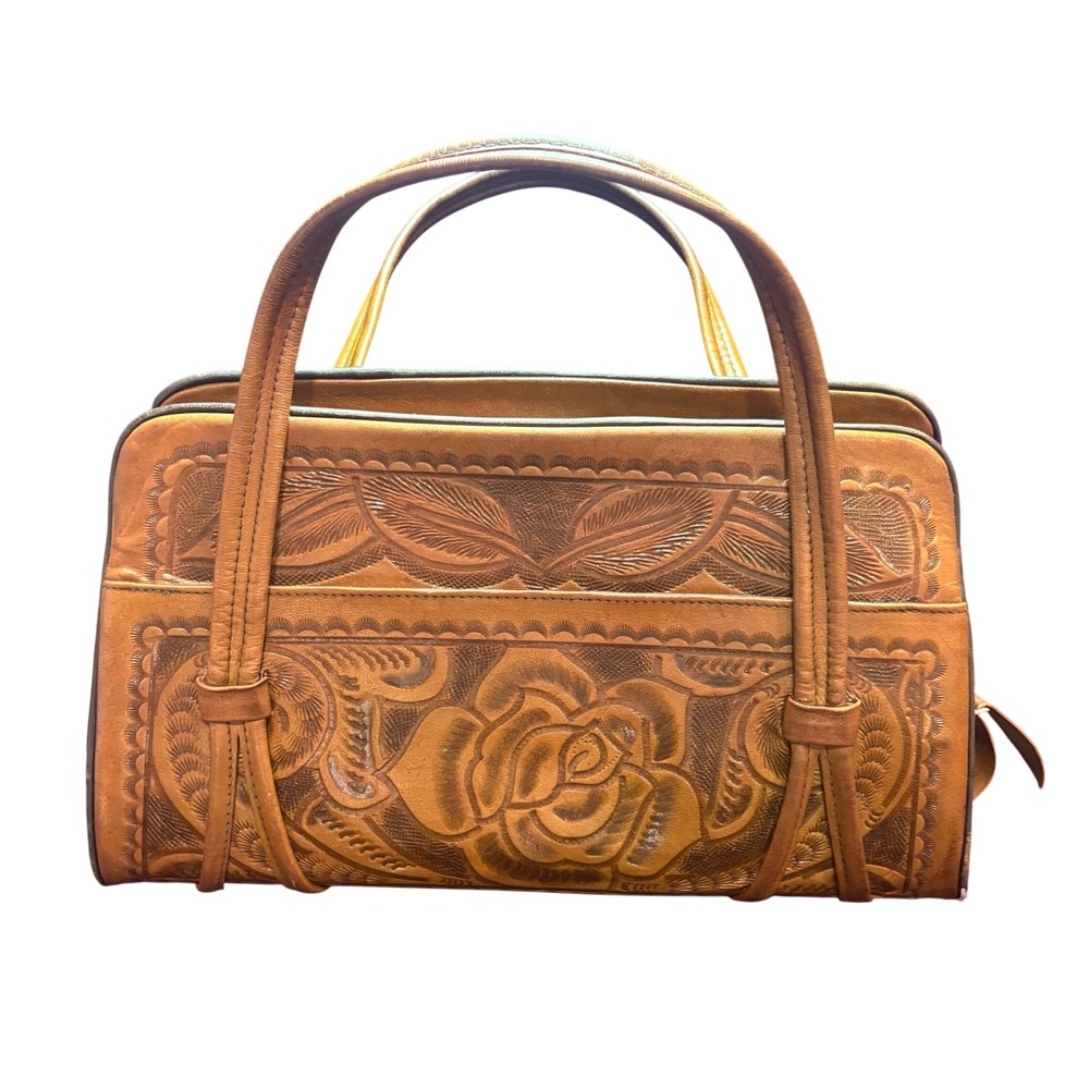Piel Geniua Flores Bag Vintage Hand Tooled Leather Floral Rose‎ Handbag Mexico